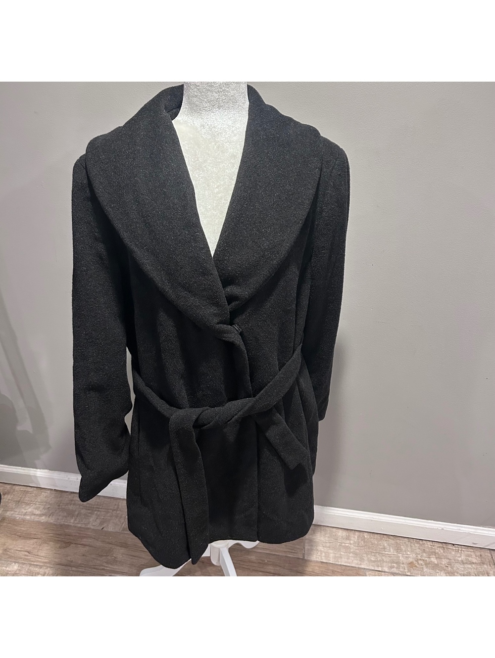 Calvin Klein Wool Blend Wrap Coat Belt Tie Womens XL Winter Jacket